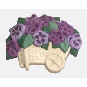Purple Pansy Flower Cart Spring Vintage Hallmark Cards Plastic Brooch Pin
